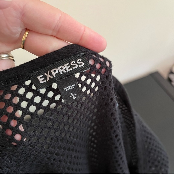 Express Mesh Knit Lightweight Sweater | 3/4 Length Sleeves Black Sweater - Picture 6 of 10